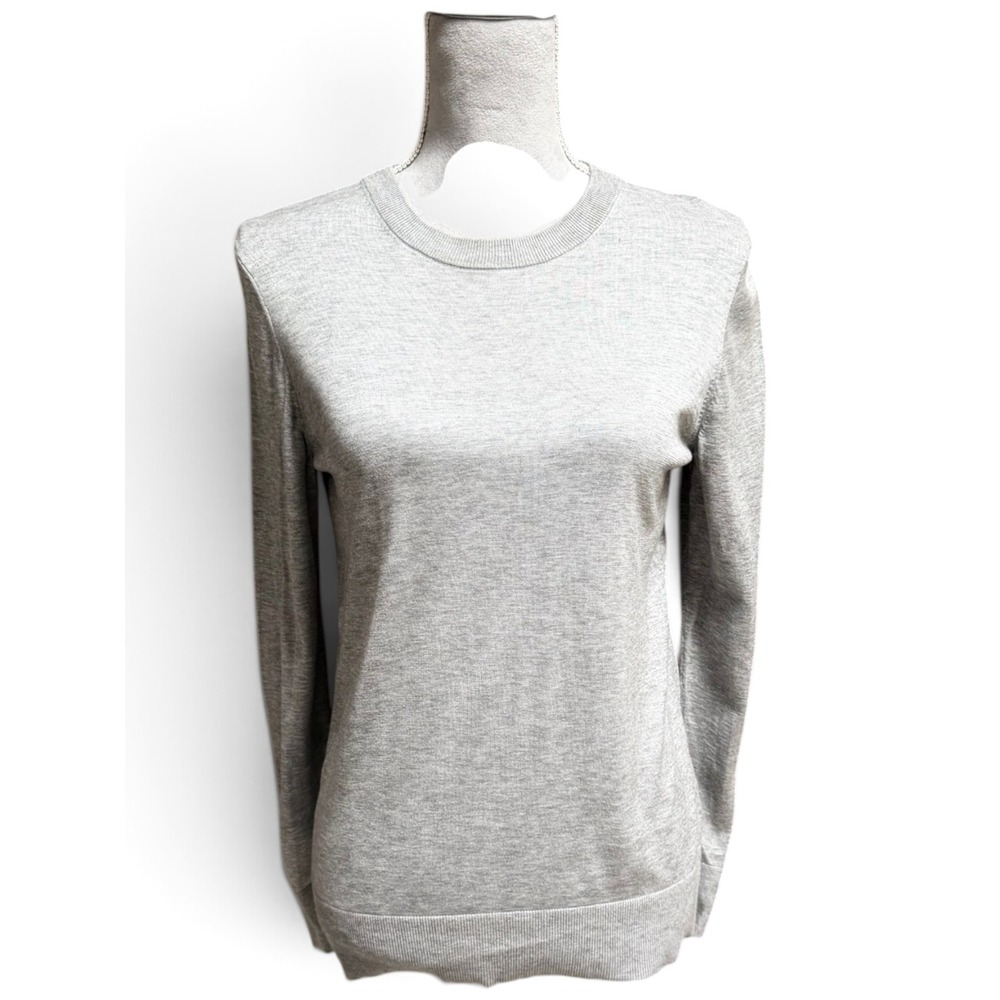 COS Silk Cotton Blend Crew Neck Sweater Grey S Fine Knit Ribbed Minimalist